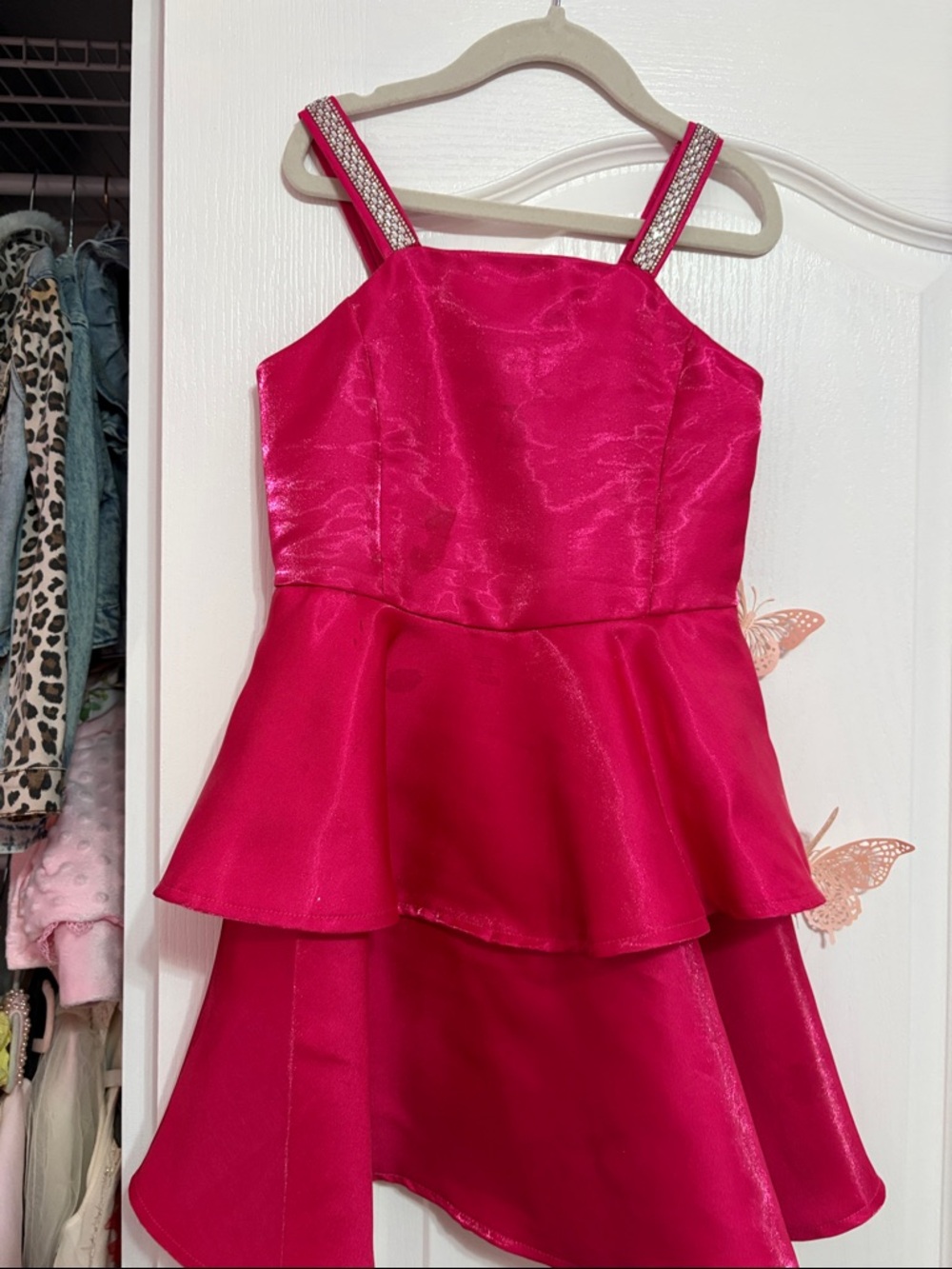 Dolls and divas Girls Hot Pink Peplum Party Dress with Sparkle Straps